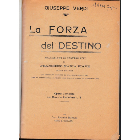 La forza del destino melodramma in quattro atti opera completa per canto e pianoforte L.2