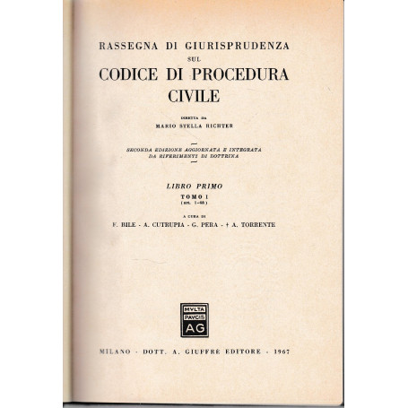 Rassegna di Giurisprudenza sul Codice di Procedura Civile  libro primo  tomo I (art. 1-68)