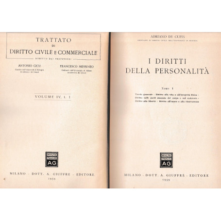 Trattato di Diritto Civile e Commerciale  volume IV  tomo 1. I diritti della personalità