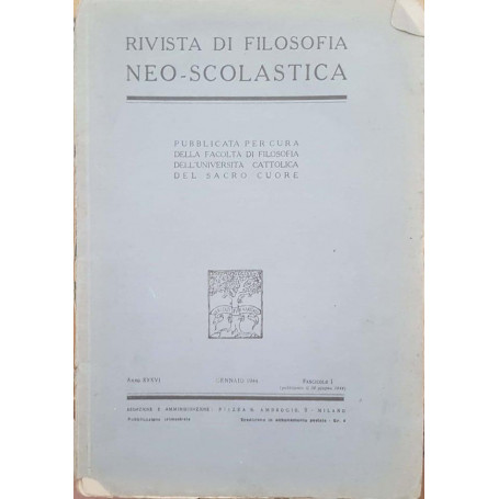 Rivista di filosofia neo-scolastica. Gennaio 1944  fascicolo I