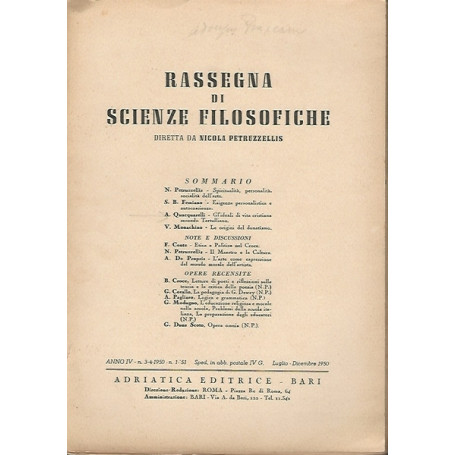 RASSEGNA DI SCIENZE FILOSOFICHE. ANNO IV N. 3-4 1950 N.1 51