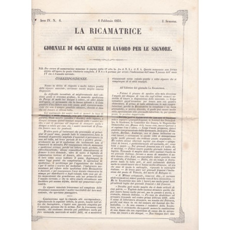 La ricamatrice. Giornale di ogni genere di lavoro (..). 6 Febbraio 1851.