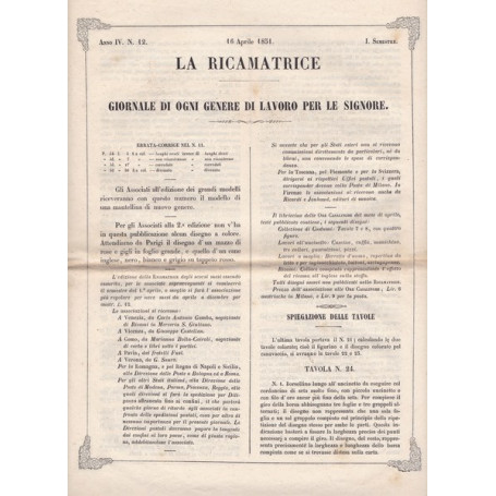 La ricamatrice. Giornale di ogni genere di lavoro (..). 16 Aprile 1851.