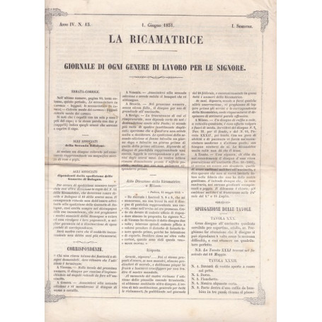 La ricamatrice. Giornale di ogni genere di lavoro (..). 1 Giugno 1851.