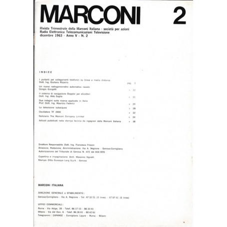 Marconi. Rivista trimestrale della Marconi Italiana. Anno V n.2 Dicembre 1963