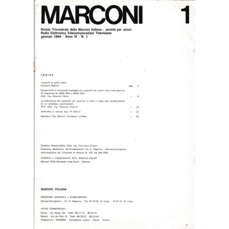 Marconi. Rivista trimestrale della Marconi Italiana. Anno VI n.1 Gennaio 1964