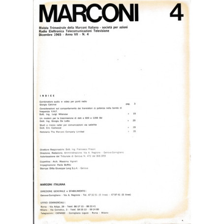 Marconi. Rivista trimestrale della Marconi Italiana. Anno VII n. 4 Dicembre 1965