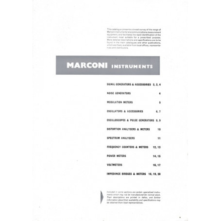 Marconi instruments. Strumenti per telecomunicazioni estratto del catalogo 1963