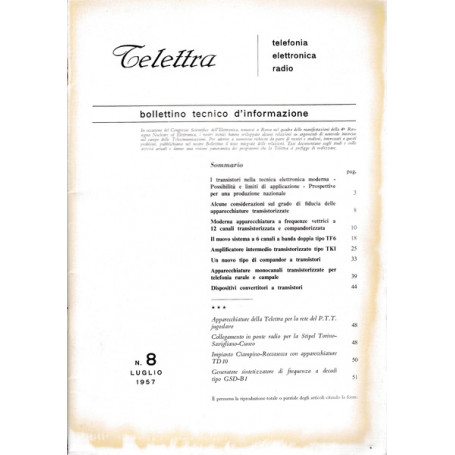 Telettra. Bollettino tecnico d'informazione. N. 8 - Lug. 1957