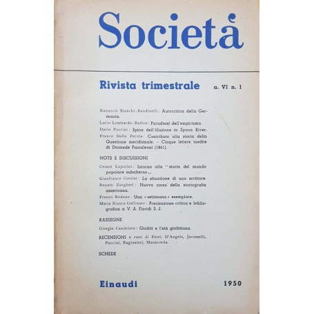 Società. Rivista trimestrale a. VI n.1