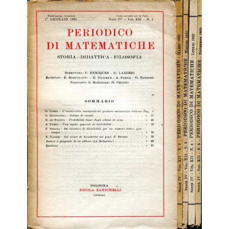 Periodico di matematiche.Storia - didattica - filosofia Serie IV Volume XII 1932