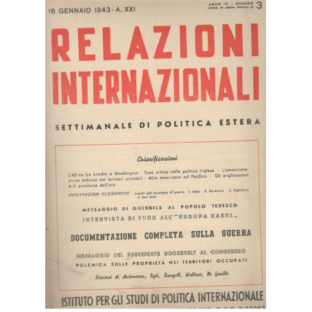 Relazioni Internazionali: settimanale di politica estera. Documentazione completa sulla guerra (n. 3. 1943)