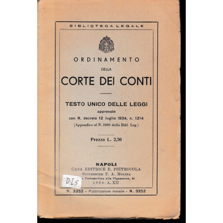 Ordinamento della Corte dei Conti. Testo unico delle leggi approvato con R. decreto 12 Luglio 1934  n. 1214