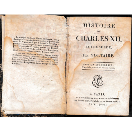 Histoire de Charles XII Roi de Suede par Voltaire  édition stéréotype