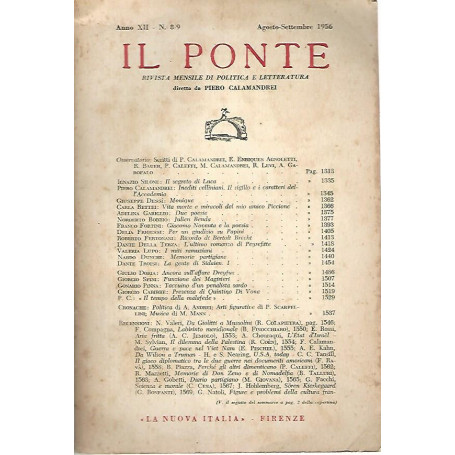 Il Ponte rivista mensile di politica e letteratura. Agosto-Settembre 1956