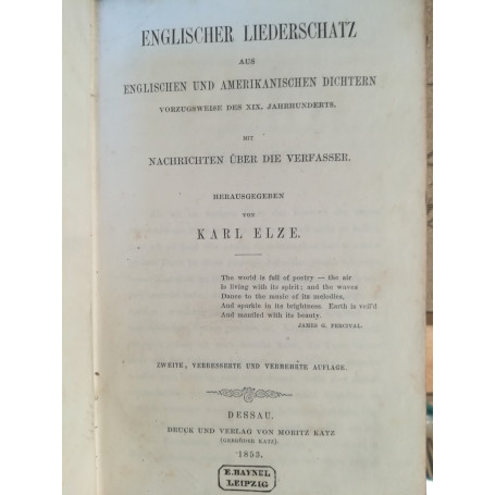 Englischer Liederschatz aus Englischen un Amerikanischen Dichtern