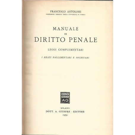 Manuale di diritto penale. Leggi complementari