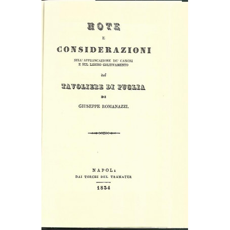 Note e considerazioni sull'affrancamento de canoni e sul libero coltivamento del Tavoliere delle Puglie