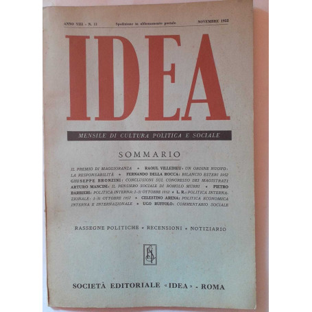 Idea. Mensile di cultura politica e sociale. Anno VIII- N.11