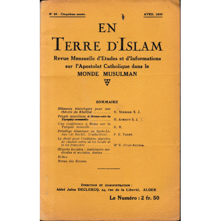 En Terre d'Islam. N. 36  Avril 1930