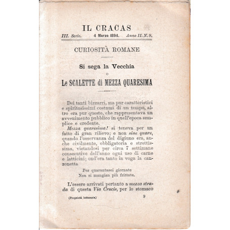 Il Cracas. Diario di Roma. Vol. 1. III serie  4 Marzo 1894  anno II  n. 9