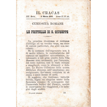 Il Cracas. Diario di Roma. Vol. 1. III serie  11 Marzo 1894  anno II  n. 10