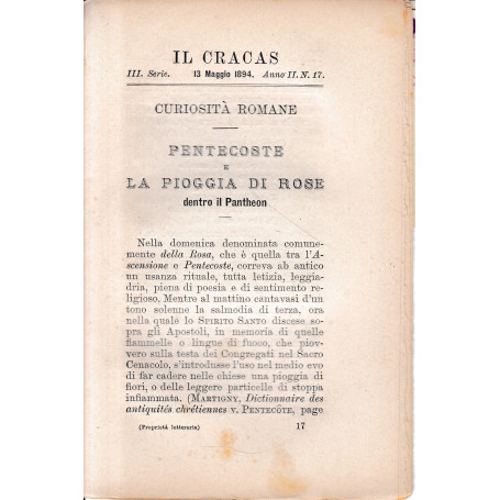 Il Cracas. Diario di Roma. Vol. 2. III serie  13 Maggio 1894  anno II  n. 17