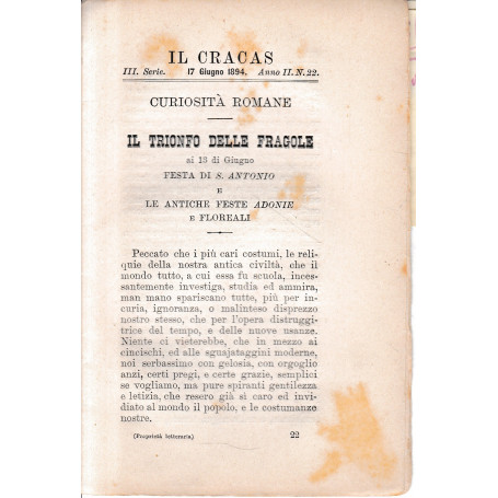 Il Cracas. Diario di Roma. Vol. 2. III serie  17 Giugno 1894  vol. 2. anno II  n. 22