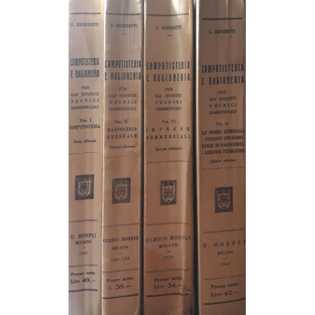 Corso di computisteria e ragioneria per gli istituti tecnici commerciali  volume I p.380  volume II p.476  volume III p.538  vol