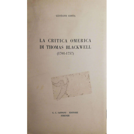 La critica omerica di Thomas Blackwell (1701-1757)