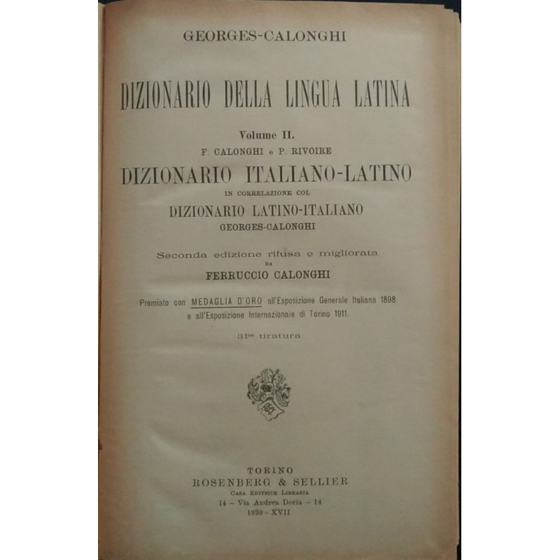 Dizionario della lingua latina. Dizionario italiano-latino