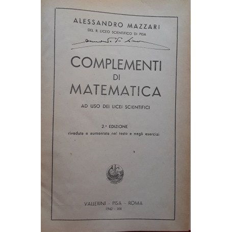 Complementi di matematica ad uso dei licei scientifici