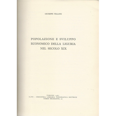 Popolazione e sviluppo economico della Liguria nel secolo XIX