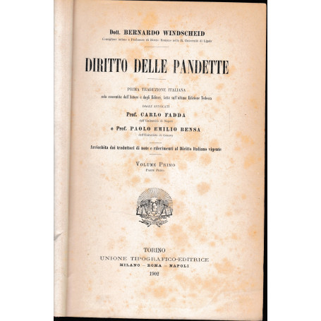 Diritto delle Pandette volume 1° parte prima. Prima traduzione italiana.