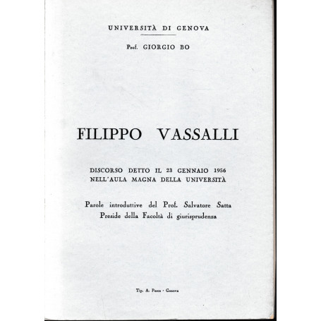 Filippo Vassalli. Discorso detto il 23 gennaio 1956 nell'Aula Magna della Università.