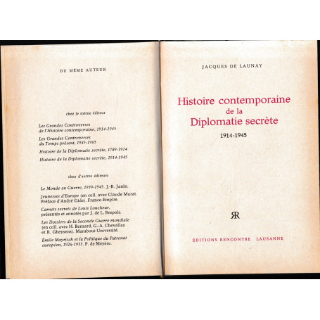 Histoire contemporaine de la Diplomatie secrete de 1914-1945