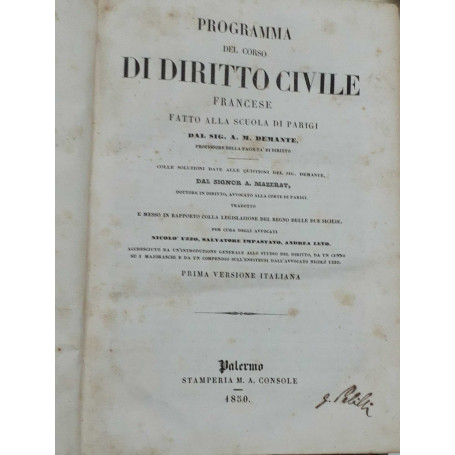 Programma del corso di diritto civile francese fatto alla scuola di Parigi