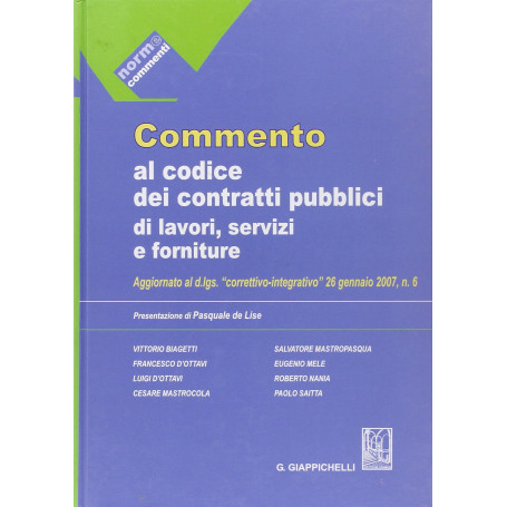 Commento al codice dei contratti pubblici di lavori servizi e forniture