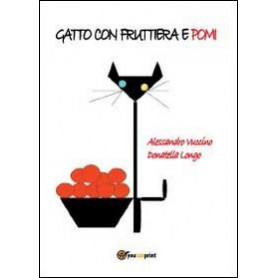 Gatto con fruttiera e pomi.