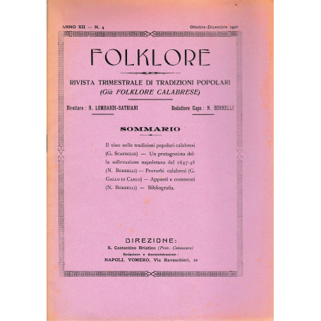 Folklore. Rivista trimestrale di tradizioni popolari. Anno XII n. 4 Ott.- Dic. 1928