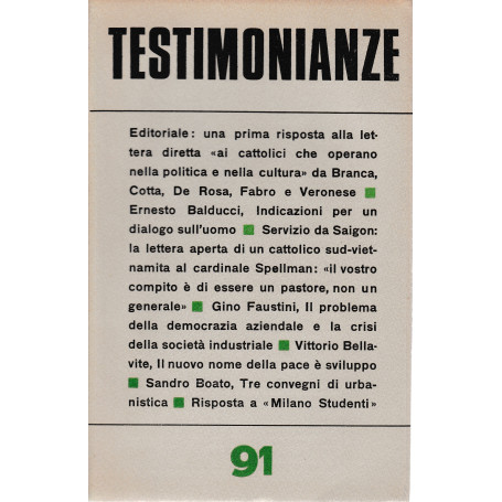 Testimonianze.Quderni mensili - anno X - Gennaio Febbraio 1967 - N. 91