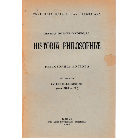 Historia philosophiae 1. Philosophia antiqua  altera pars. Cyclus hellenisticus (sec. III-I a. C.)