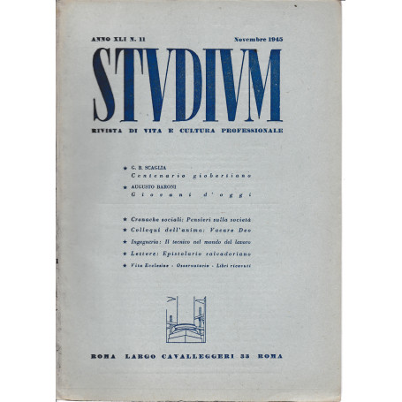 Studium. Rivista di vita e cultura professionale  anno XLI  n. 11 Novembre 1945