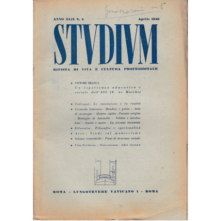 Studium. Rivista di vita e cultura professionale  anno XLII  n. 4 Aprile 1946