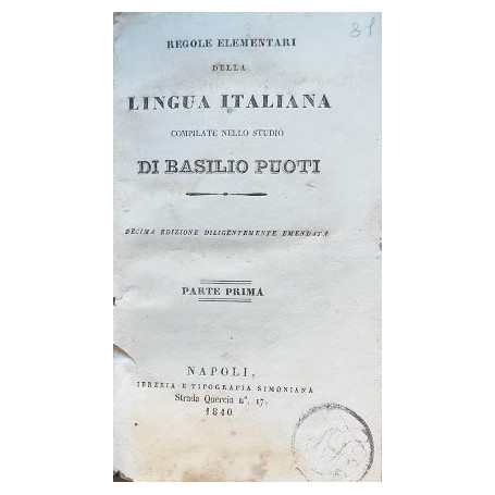 Regole elementari della lingua italiana. Parte prima