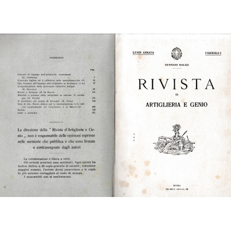 Rivista di Artiglieria e Genio. 72^ annata  fascicolo I°  Gennaio 1934