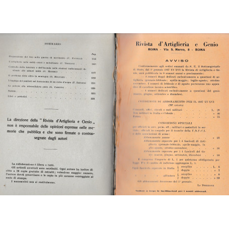 Rivista di Artiglieria e Genio. 75^ aanata  fascicolo X-XI  Ottobre-Novembre 1936