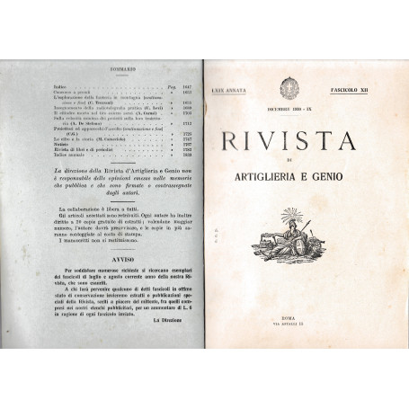 Rivista di Artiglieria e Genio. 69^ annata  fascicolo XII  Dicembre 1930