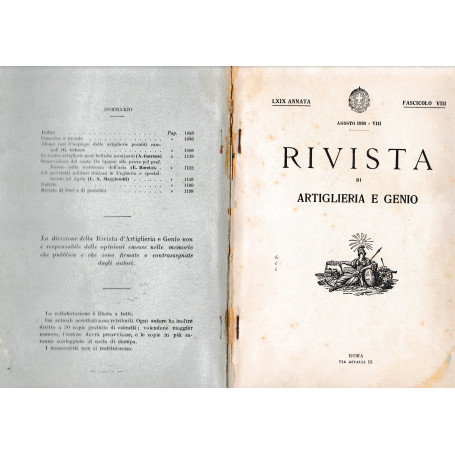 Rivista di Artiglieria e Genio. 69^ annata  fascicolo VIII  Agosto 1930