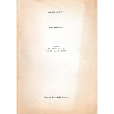 Estratto da "Studi Sassaresi" VII  serie III - anno Accademico 1979-80. Nota introduttiva